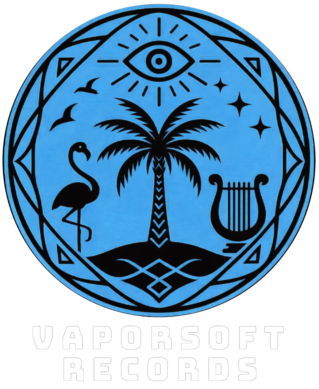 Vaporsoft Records blue seal and white wordmark